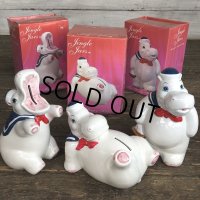 Vintage Happy Hippo Ceramic Piggy Bank Set of 3 (J773)