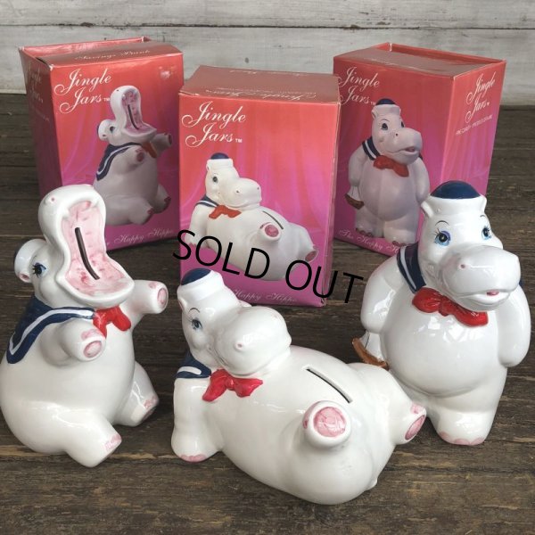 画像1: Vintage Happy Hippo Ceramic Piggy Bank Set of 3 (J773)