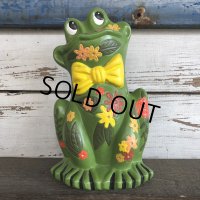 70s Vintag  Hippie Flower Power Ceramic Frog Bank (J948)