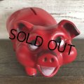 Vintage Plastic Piggy Bank Red (J954)