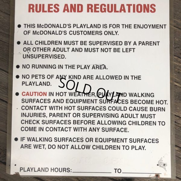 画像5: 70s Vintage MCDONALDS Playland Rules & Regulations Sign  (J948)
