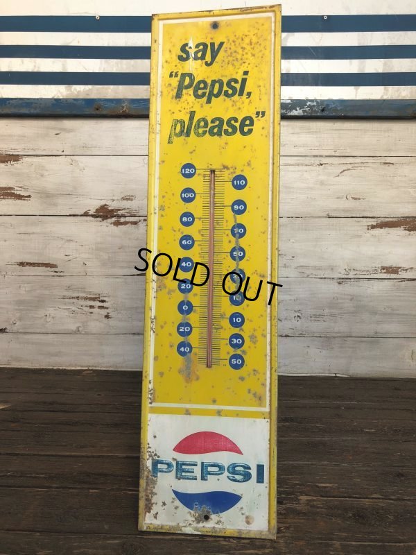画像1: 60s Vintage Pepsi Thermometer Sign SAY PEPSI PLEASE (J969)