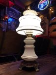 画像13: 60s Vintage Metal Base Milk Glass Hurricane 3 Way Table Lamp (S028)