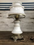 画像3: 60s Vintage Metal Base Milk Glass Hurricane 3 Way Table Lamp (S028)