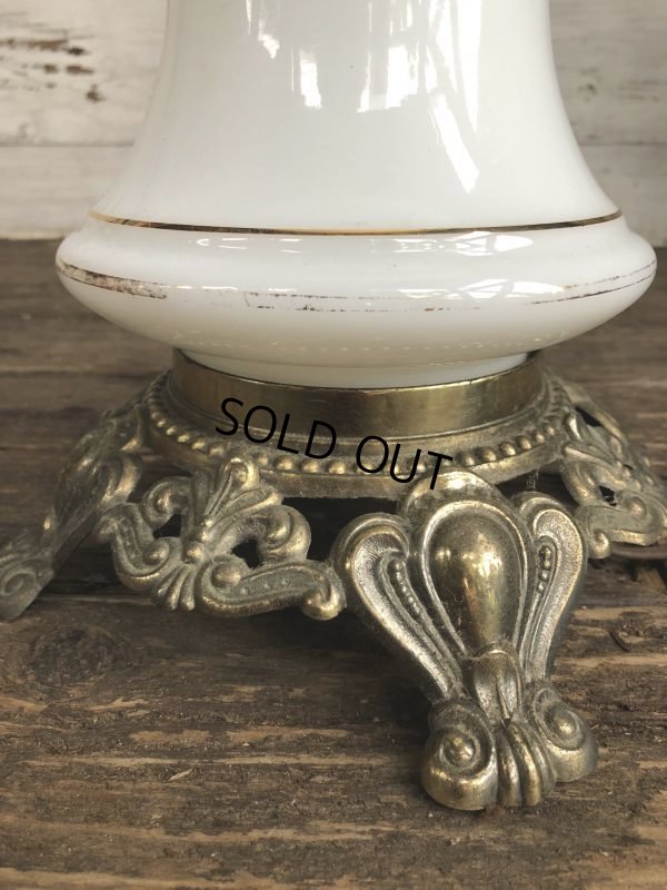 画像6: 60s Vintage Metal Base Milk Glass Hurricane 3 Way Table Lamp (S028)