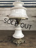 60s Vintage Metal Base Milk Glass Hurricane 3 Way Table Lamp (S028)