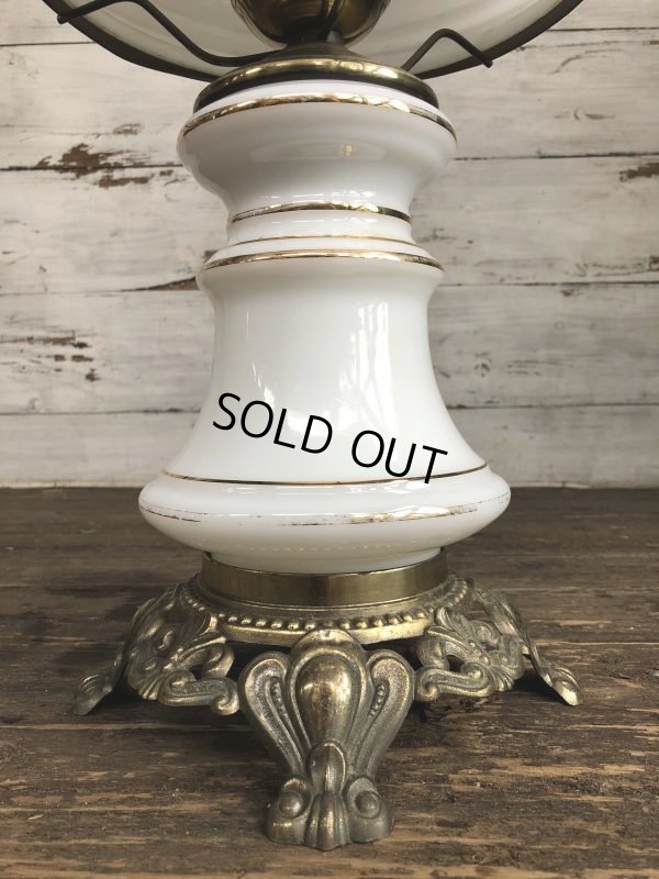 画像5: 60s Vintage Metal Base Milk Glass Hurricane 3 Way Table Lamp (S028)