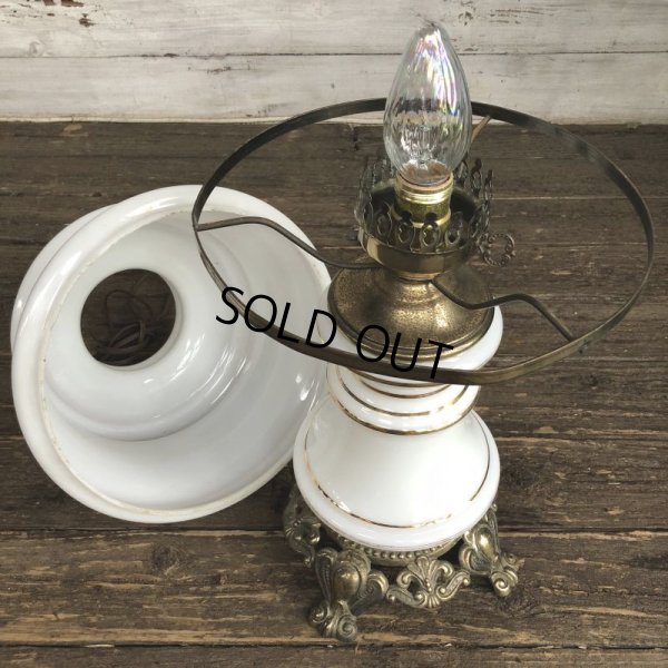画像9: 60s Vintage Metal Base Milk Glass Hurricane 3 Way Table Lamp (S028)