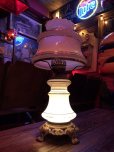 画像12: 60s Vintage Metal Base Milk Glass Hurricane 3 Way Table Lamp (S028)