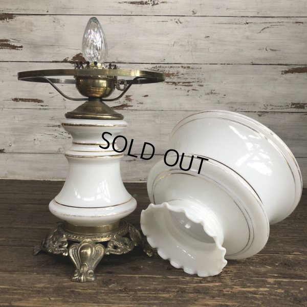 画像10: 60s Vintage Metal Base Milk Glass Hurricane 3 Way Table Lamp (S028)