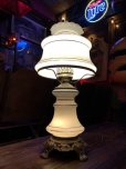 画像14: 60s Vintage Metal Base Milk Glass Hurricane 3 Way Table Lamp (S028)