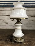 画像2: 60s Vintage Metal Base Milk Glass Hurricane 3 Way Table Lamp (S028) (2)