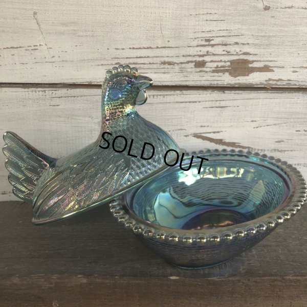 画像7: Vintage Carnival Indiana Glass Iridescent Hen On Nest Candy Dish (S333)
