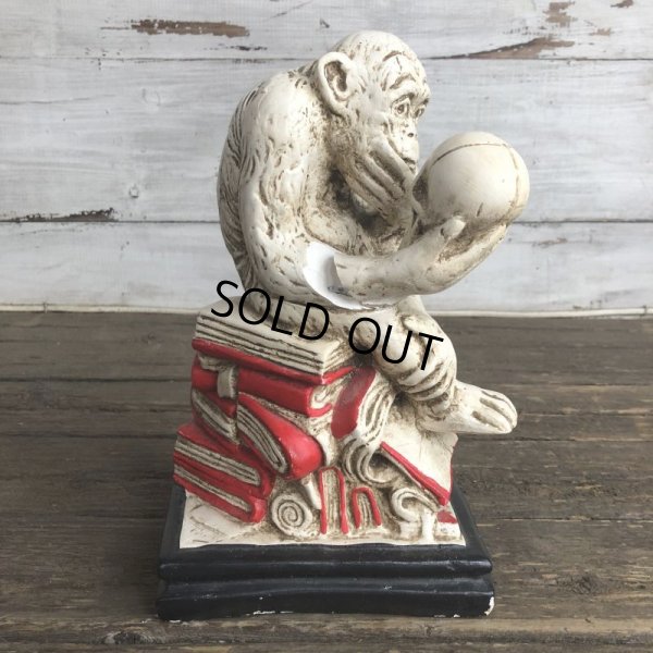 画像5: ※ご来店引き取り限定SALE※ Vintage Darwin Monkey On Books w/ Skull Chalkware Statue (S486)