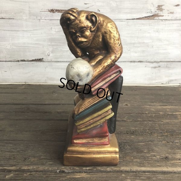 画像3: Vintage Darwin Monkey On Books w/ Skull Chalkware Statue (S485)
