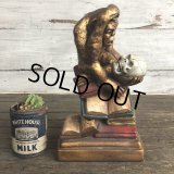 Vintage Darwin Monkey On Books w/ Skull Chalkware Statue (S485)