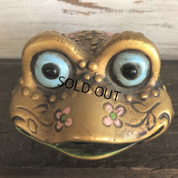 画像2: Vintage Ceramic Frog Bank Hippie Flower Power Psychedelic Gold (S489)