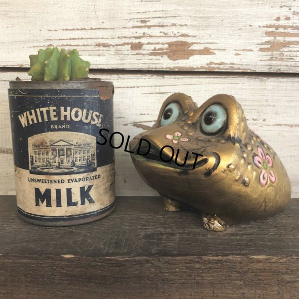 画像1: Vintage Ceramic Frog Bank Hippie Flower Power Psychedelic Gold (S489)