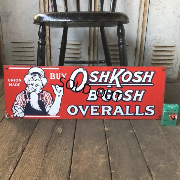 画像1: Vintage OshKosh B'Gosh Overalls Uncle Sam Porcelain Sign (S513)