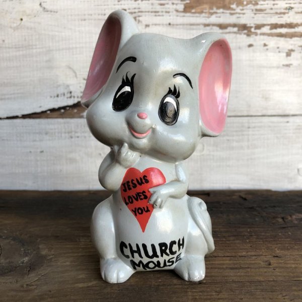 画像1: Vintage JESUS LOVES YOU Church Mouse Ceramic Bank (S744)