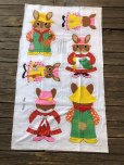 画像2: Vintage Rabbit Family Farmer Fabric Pillow Cushion Panel (S760) (2)