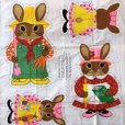 画像3: Vintage Rabbit Family Farmer Fabric Pillow Cushion Panel (S760) (3)
