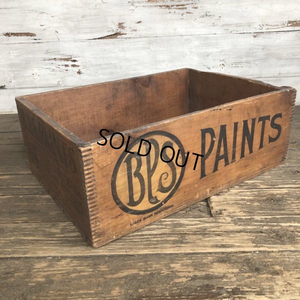 画像1: Vtg Antique BPS PAINTS Dovetail Wooden Crate Box (S822)