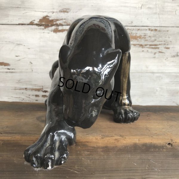 画像1: 50s Mid Century Ceramic Black Panther Deco Big Size Statue (S913)