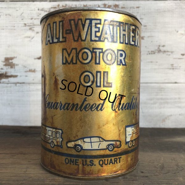 画像1: Vintage ALL-WEATHER MOTOR OIL Quart Oil can (S944) 