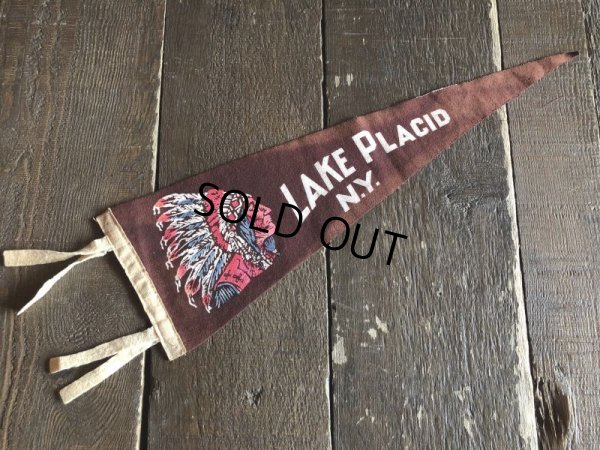 画像1: Vintage Native American Indian Souvenir Pennant LAKE PLACID N.Y. (S957) 