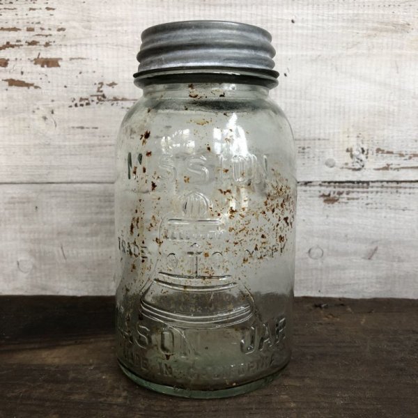 画像1: Vintage Glass Mission Mason Jar 17.5cm (S995)