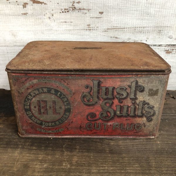 画像1: Vintage Just Suits Cut Plug Tabacco Tin (T006)