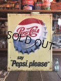 50s 60s Vintage Pepsi Cola Say Pepsi Please Embossed Metal Sign (T115)