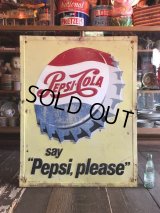50s 60s Vintage Pepsi Cola Say Pepsi Please Embossed Metal Sign (T115)
