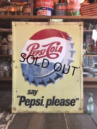 50s 60s Vintage Pepsi Cola Say Pepsi Please Embossed Metal Sign (T115)