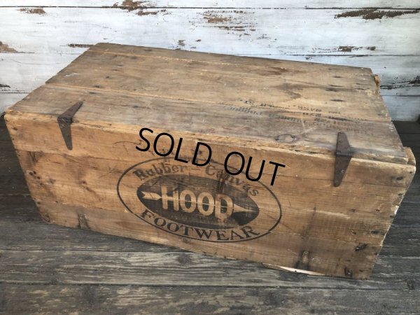 画像4: 1930s〜40s Vintage Hood Rubber Canvas Footwear Shoes Wooden Crate Box (T197) 
