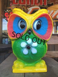 Vintage BDS Plastic Bank Psychedelic Hippie Owl Yellow (T331) 