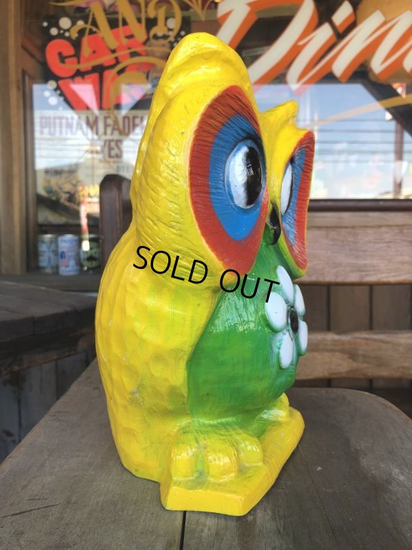 画像2: Vintage BDS Plastic Bank Psychedelic Hippie Owl Yellow (T331) 