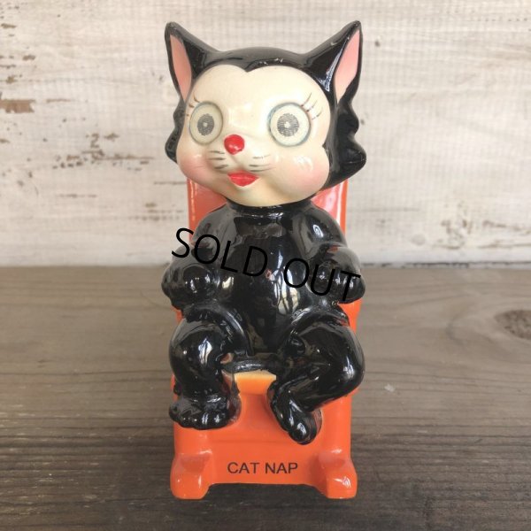 画像1: Vintage Ceramic Coin Bank CAT NAP Hologram Eyes (T514)