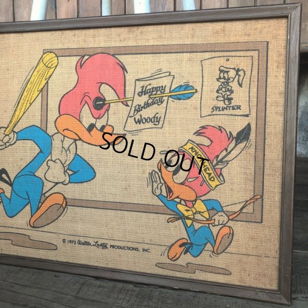 画像5: 70s Vintage Walter Lantz Woody Woodpecker Burlap Art (T565)