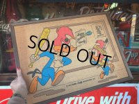 70s Vintage Walter Lantz Woody Woodpecker Burlap Art (T565)
