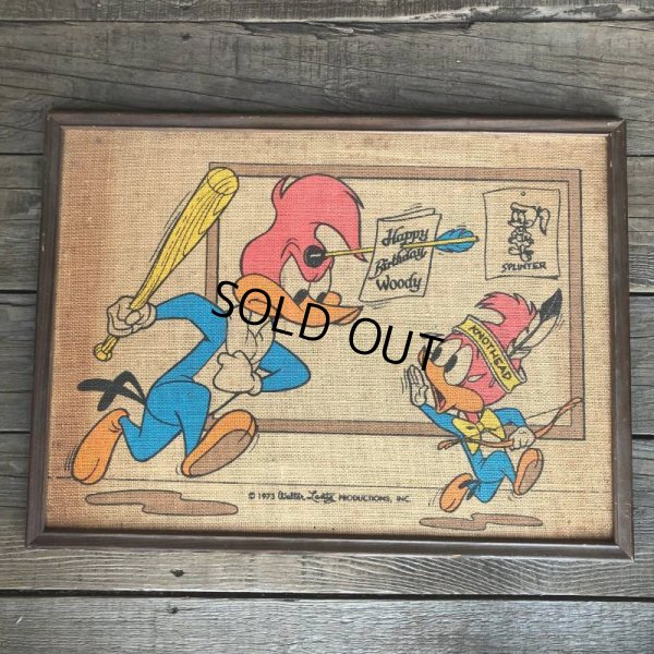 画像7: 70s Vintage Walter Lantz Woody Woodpecker Burlap Art (T565)