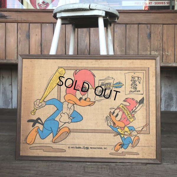 画像2: 70s Vintage Walter Lantz Woody Woodpecker Burlap Art (T565)