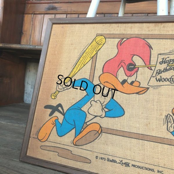 画像4: 70s Vintage Walter Lantz Woody Woodpecker Burlap Art (T565)