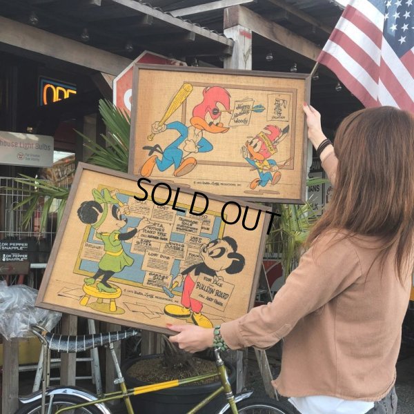 画像8: 70s Vintage Walter Lantz Woody Woodpecker Burlap Art (T565)