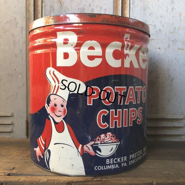 画像1: Vintage Becker Potato Chips Tin Can (T573)