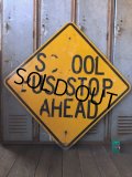 Vintage Road Sign SCHOOL BUS STOP AHEAD (T629)