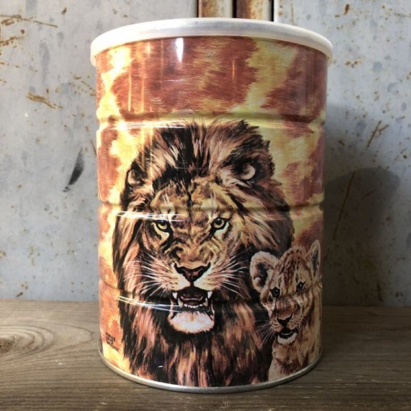 画像1: Vintage Safari Coffee Animal Tin Can African Lion (T658)