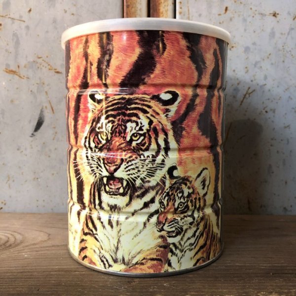 画像1: Vintage Safari Coffee Animal Tin Can Tiger (T654)