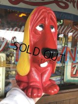 70s Vintage NY Vinyl Plastic Dog Bank Basset hound Red (T779) 
